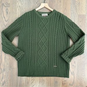 Barbour Sporting Falstone Cable Knit Crew Neck Wool Sweater Green Extra Large